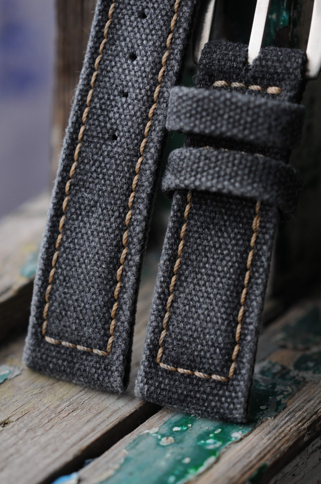 24/22 Distressed Black handmade rolled canvas watch strap Ready-Made US-DutyPaid