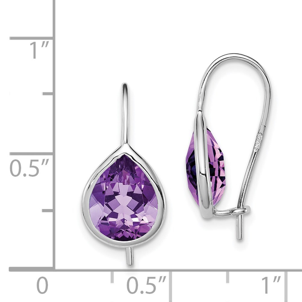 20mm Sterling Silver Rhodium-plated Amethyst Teardrop Dangle Earrings