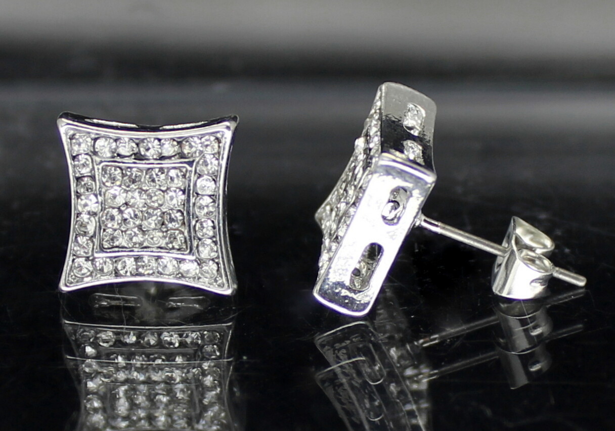 Men Women CZ Earrings Kite Design Iced 12mm Studs 14k Gold Plated HipHop Fashion