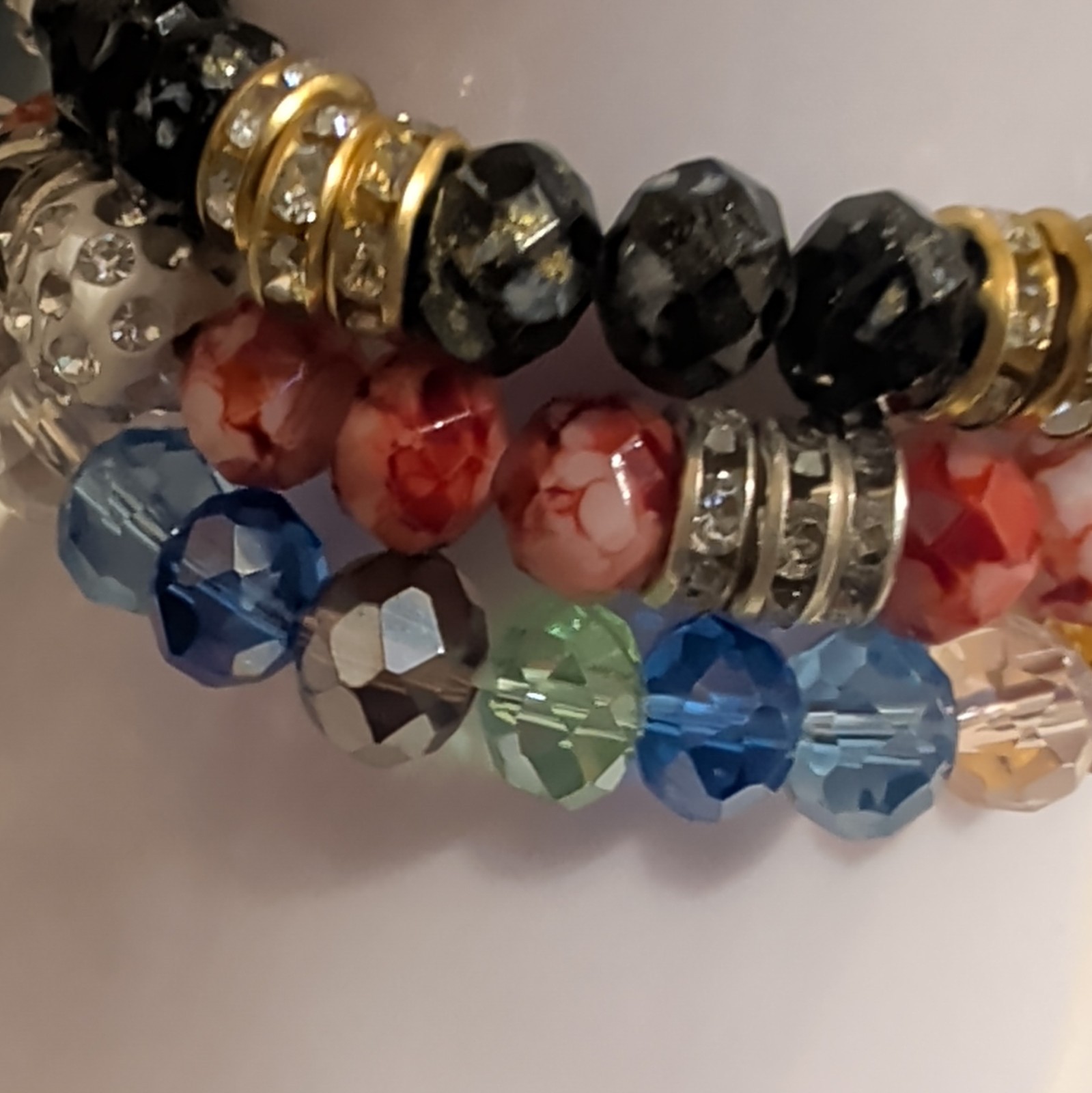 Beaded Stretch Stackable Bracelet Set Multicolor w/ Heart Evil Eye Dangle