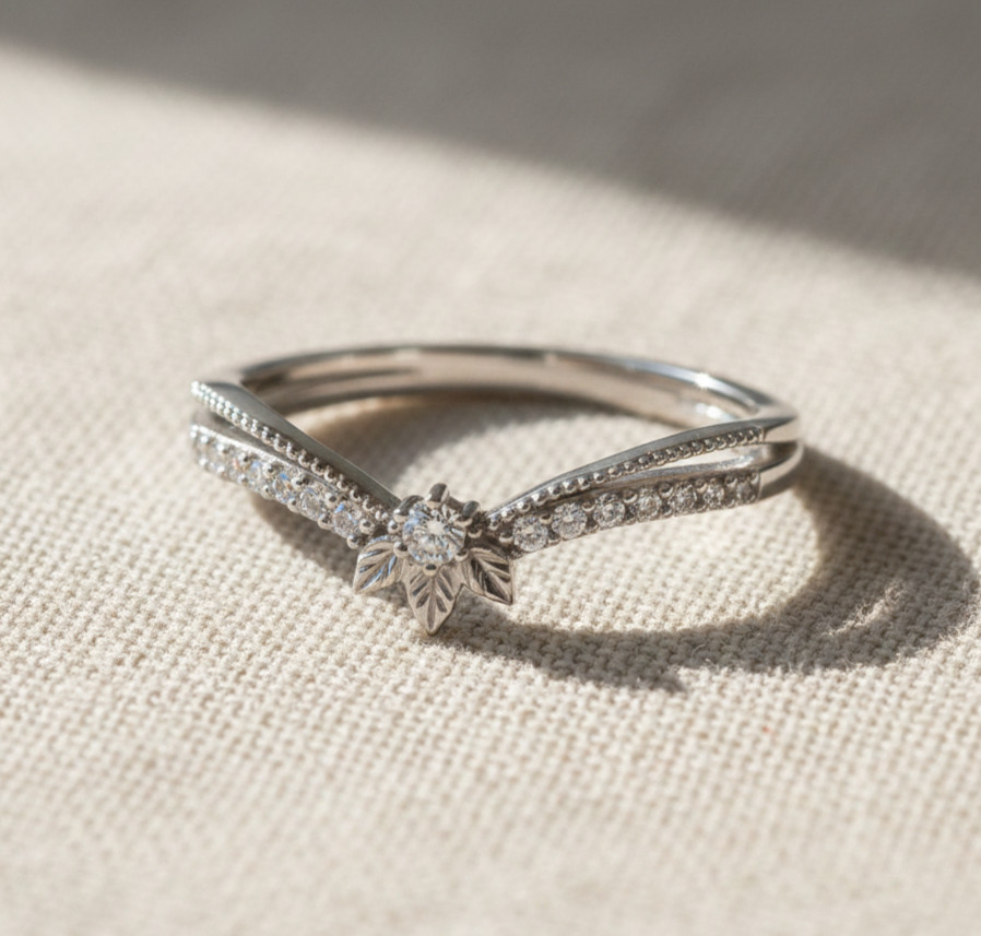 Sterling Silver Diamond Ring Elegant Women Jewelry Abloom Stacking Band Gift