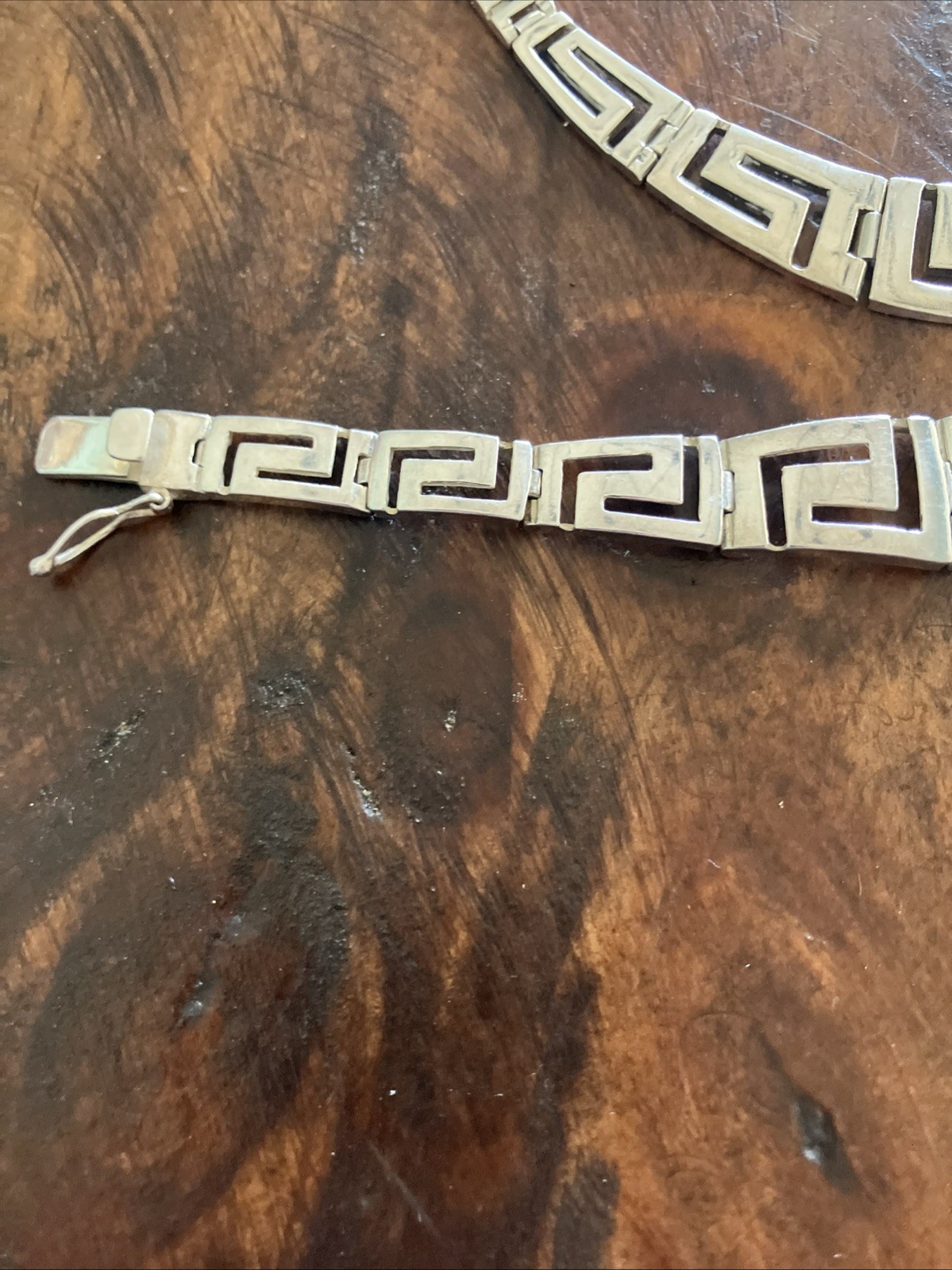 Vintage Beautiful Sterling Silver Greek Key Design Necklace And Bracelet Pair
