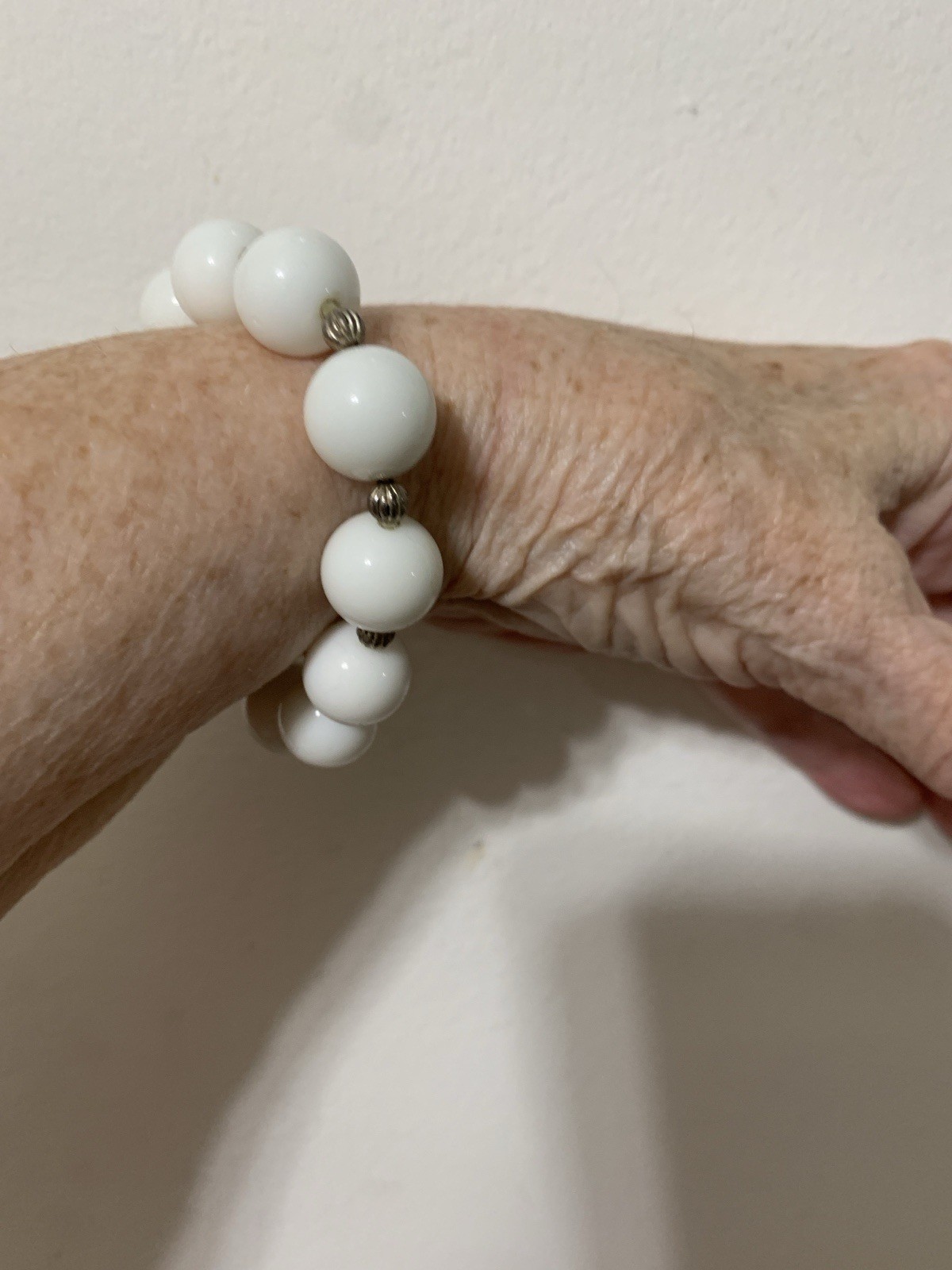 Vintage Milk Glass Stretch Bracelet with A Smooth Glossy Texture ball Design 7”
