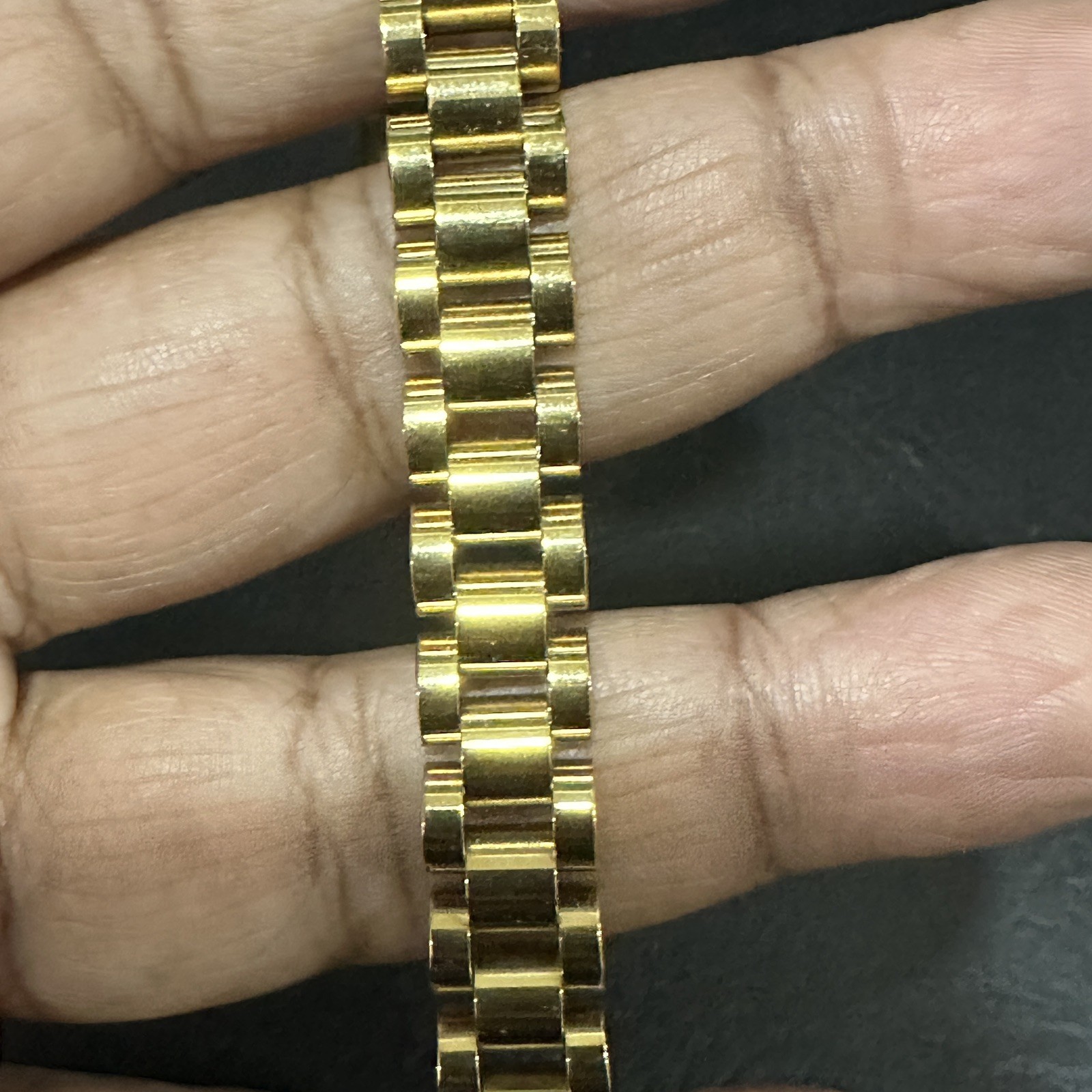 Stainless Steel Gold Tone Watch Style Link Bracelet Stackable Sz 6.75