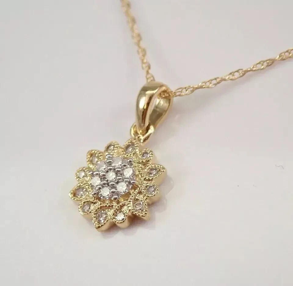 1Ct Round Cut VVS1/D Diamond Snowflake Pendant 14K Yellow Gold Finish Free Chain