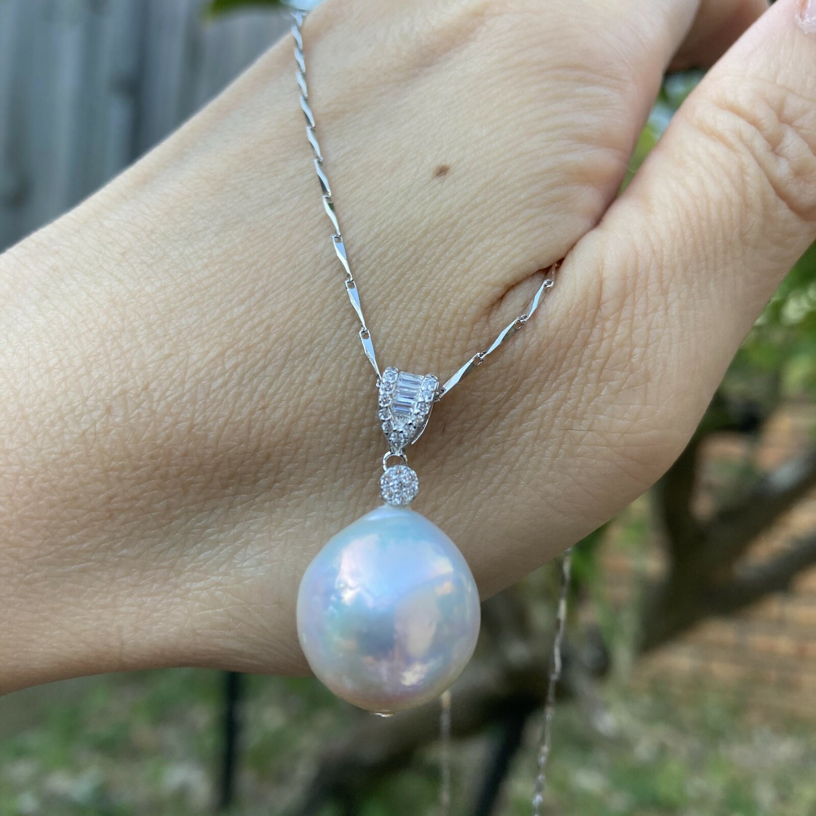 16mm Kasumi white freshwater Pearl high luster sterling silver Pendant necklace