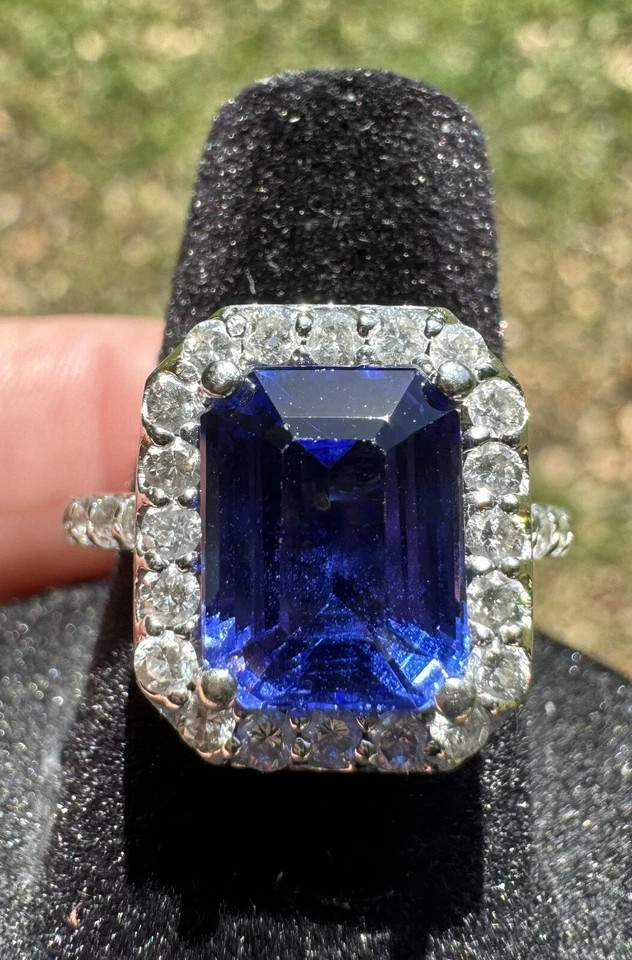 4.82 Ct Emerald Cut Natural Tanzanite Diamond Wedding Ring 14K White Gold 6 7 8