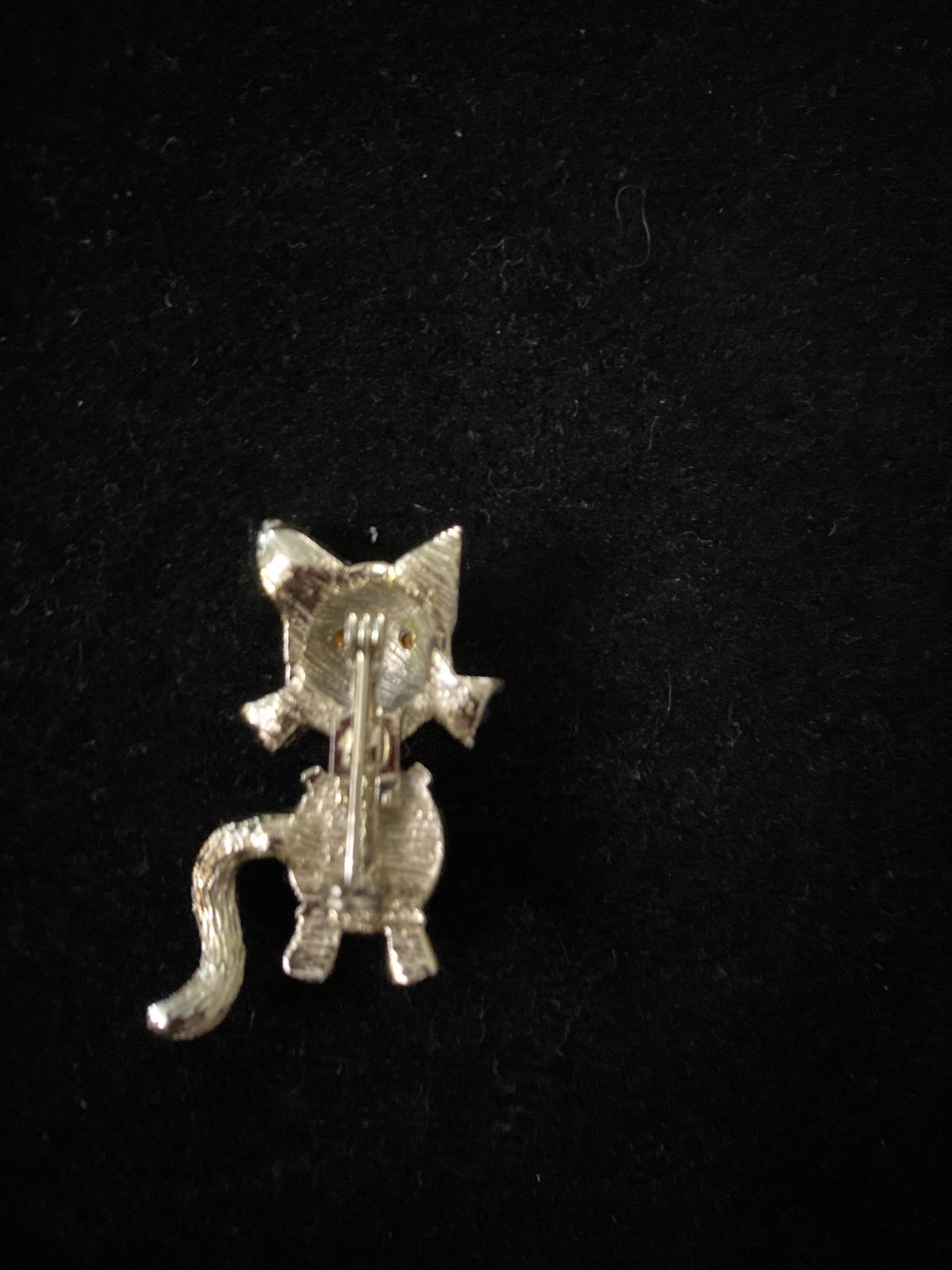 Vintage Jelly Belly Figural Cat Brooch Scatter Pin with Rhinestone Accent Ears