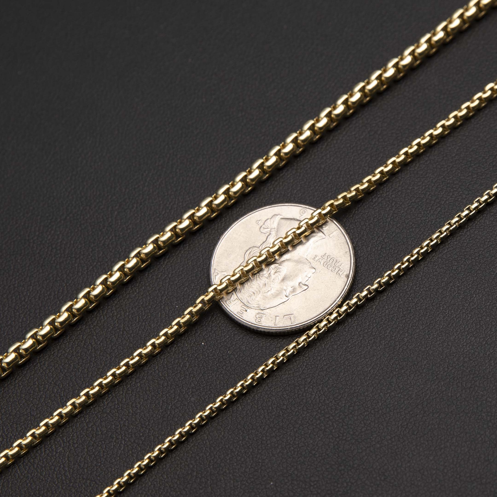Round Box Link Chain Necklace Real 14K Yellow Gold All Sizes