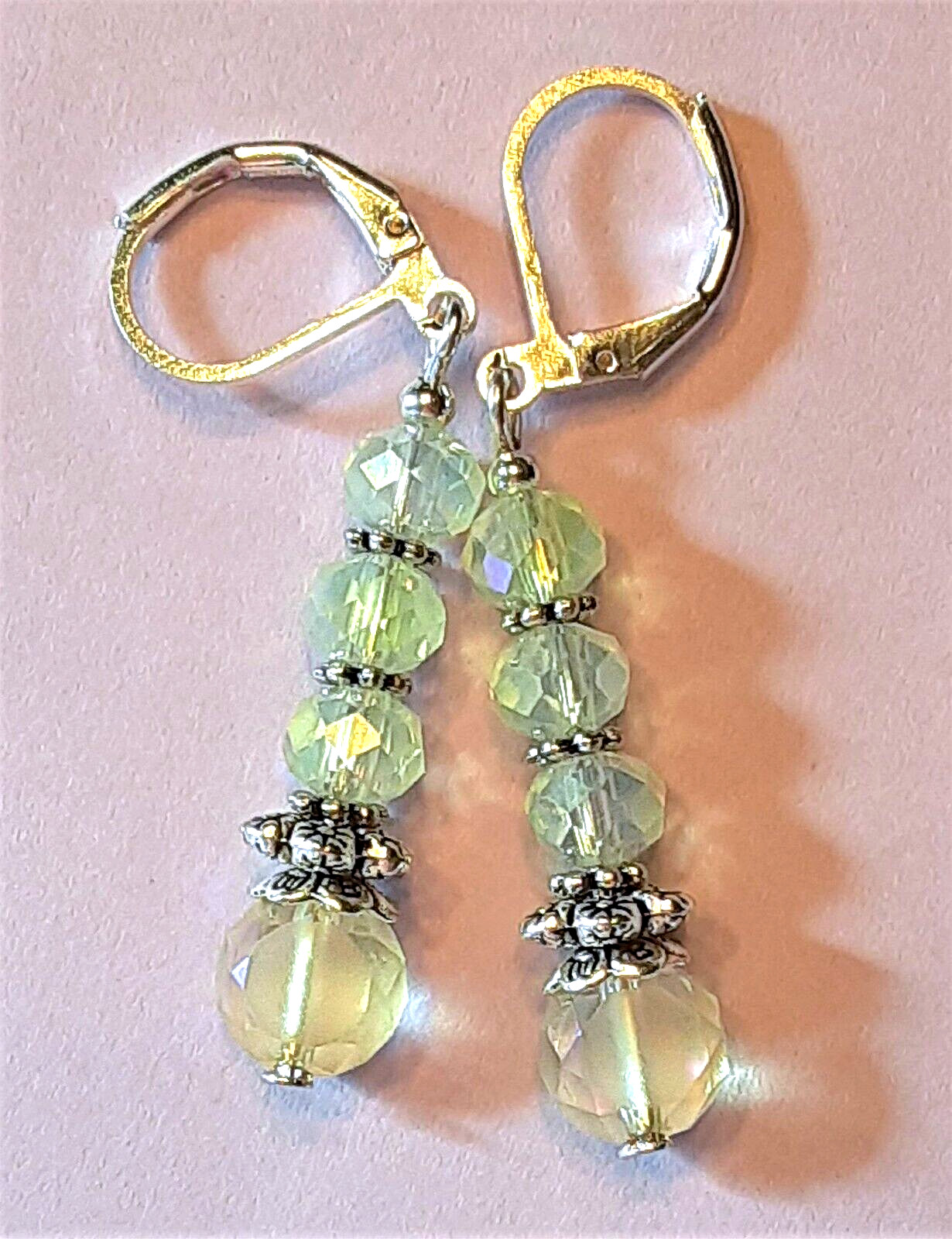 CLOUDY CHAMPAGNE FROSTED crystal earring SP LEVERBACK handcrafted #300-1