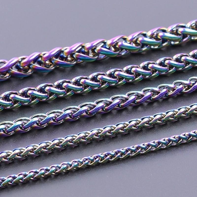 Braided Wheat Link 3-7mm Mens Chain Rainbow Stainless Steel Necklace Gift