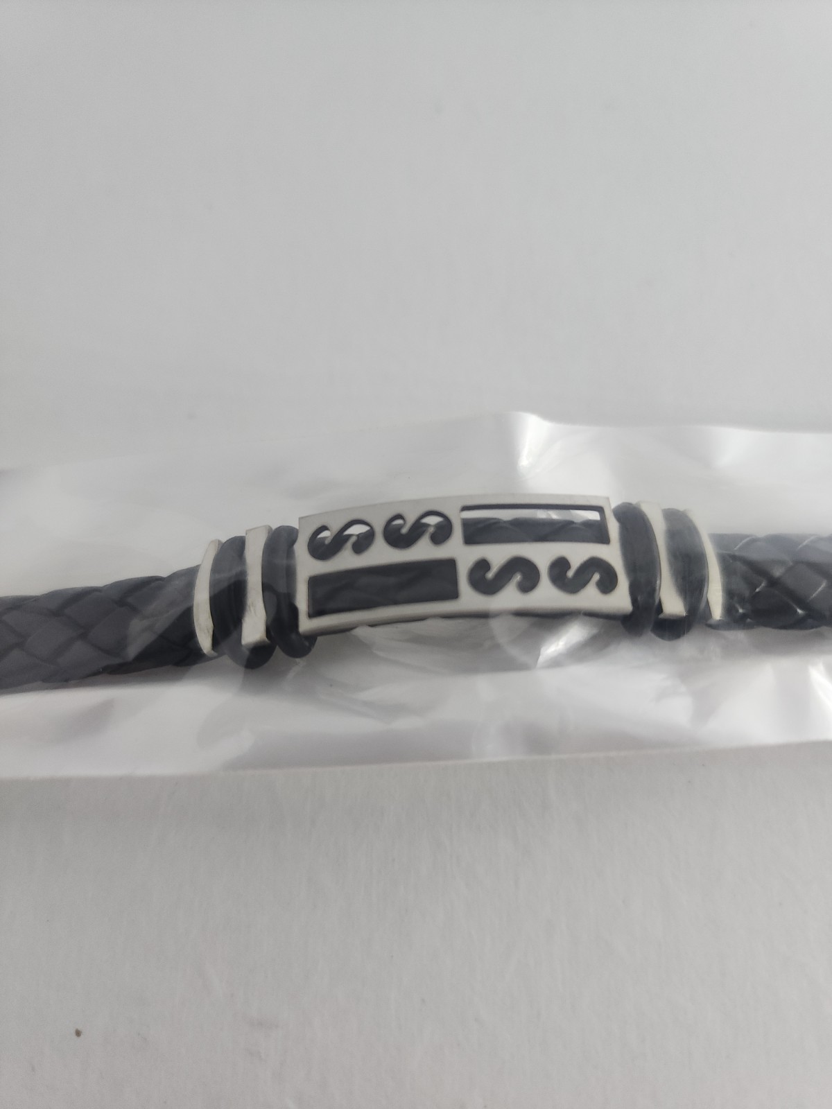Men Black Braided Casual Bracelet Silver Accent Urban Fashion Sealed Gift New