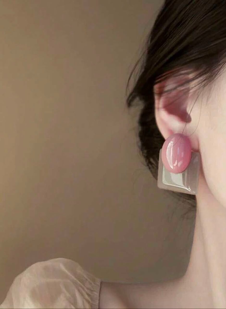 Geometric Resin Stud Earrings Pink Olive Green Statement Jewelry