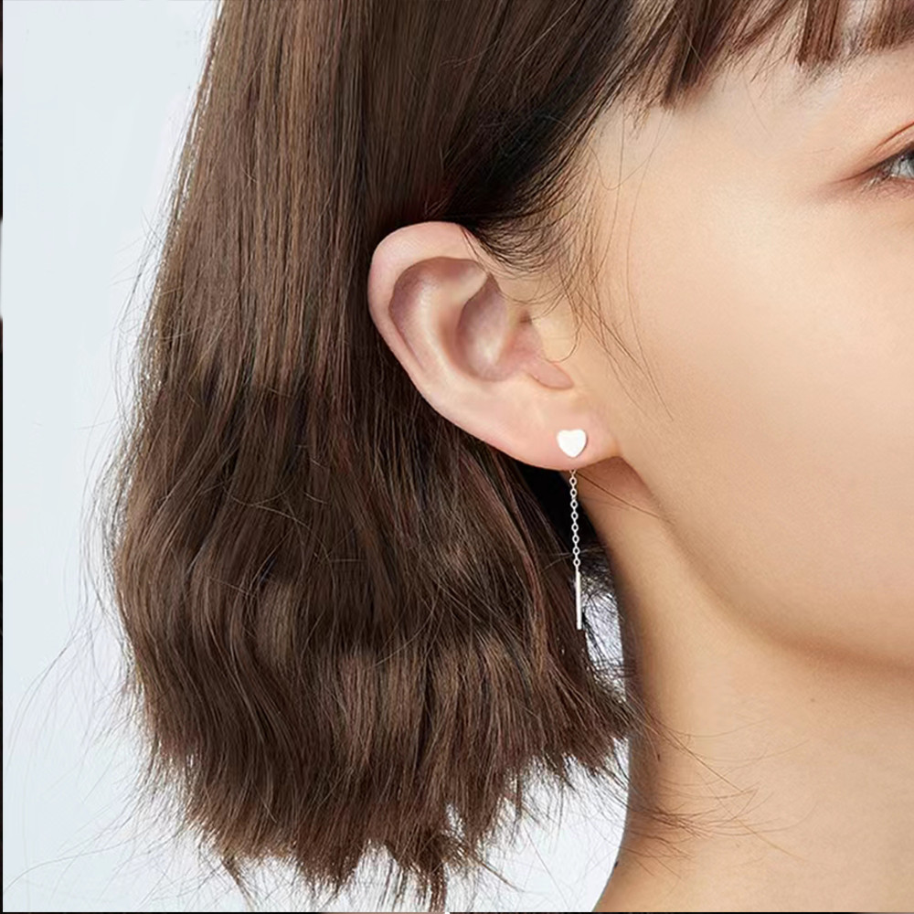 Elegant 999 Sterling Silver Earrings Love Heart Clover Chain Woman Jewelry US