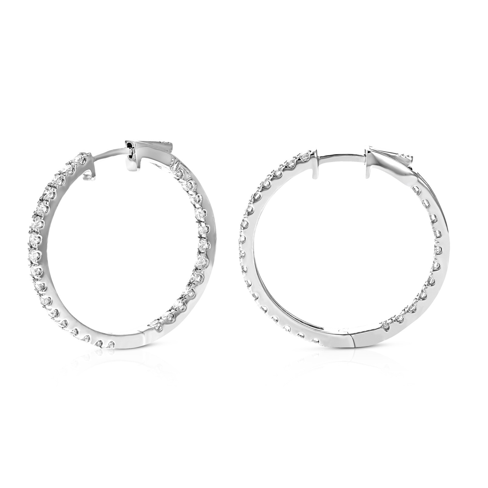 1.50 cttw Lab Grown Diamond Hoop Earrings in Sterling Silver With Latch Backs