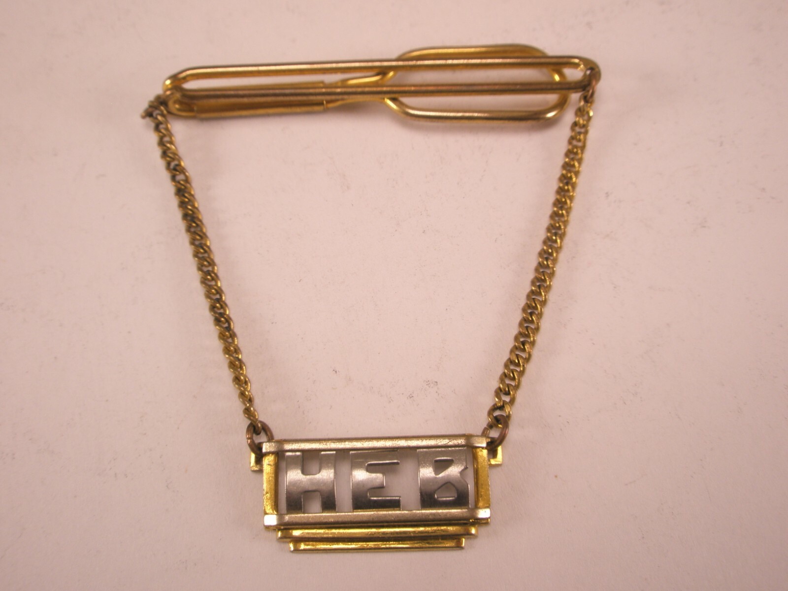 HEB Monogram Letter Initial Vintage Pendant SWANK Tie Bar Clip