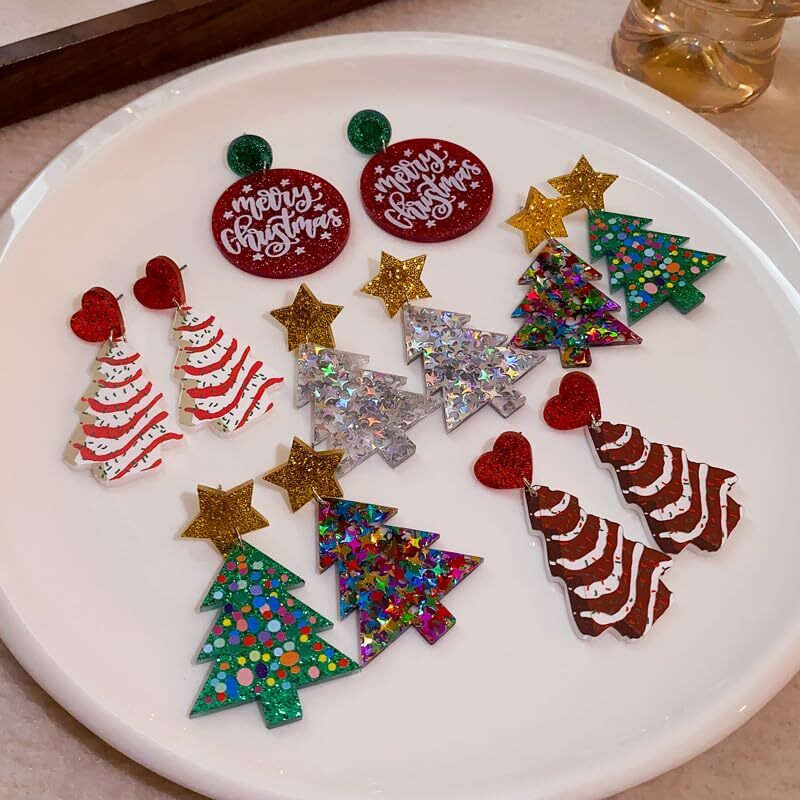Christmas Tree Earrings Acrylic Christmas Holiday Earrings Colourful F