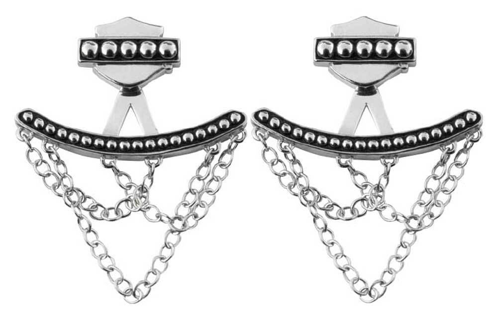 Harley-Davidson Women’s Chandelier Chain Beaded Ear Jackets, Silver HDE0453