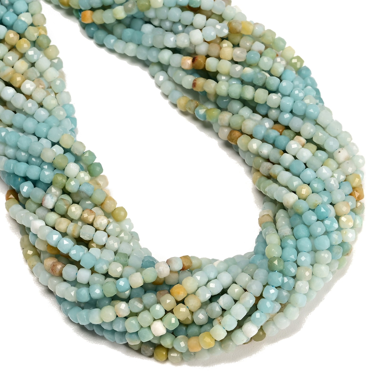 Natural Gradient Amazonite Faceted Cube Beads Size 4mm 15.5″ Strand