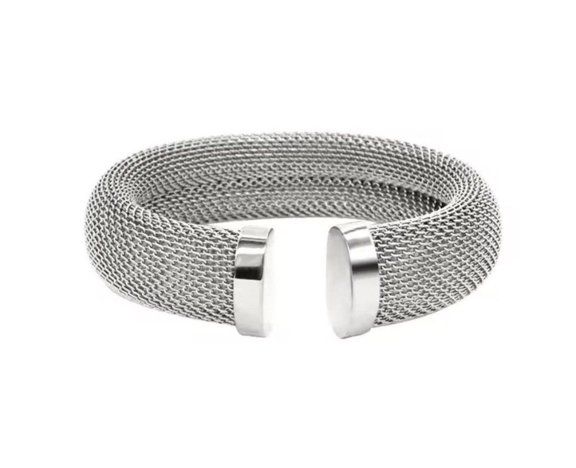 SILVER Stainless Steel Mesh Cuff Bracelet Cocktail Party Chic Elegant W-12mm