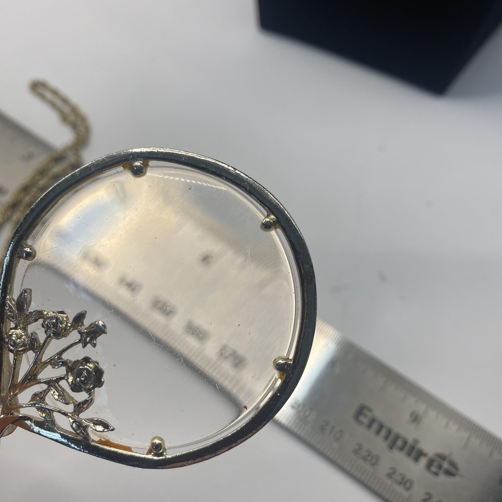 Gold Tone Chain Necklace Clear Glass Teardrop Flower Pendant 32 In Jewelry