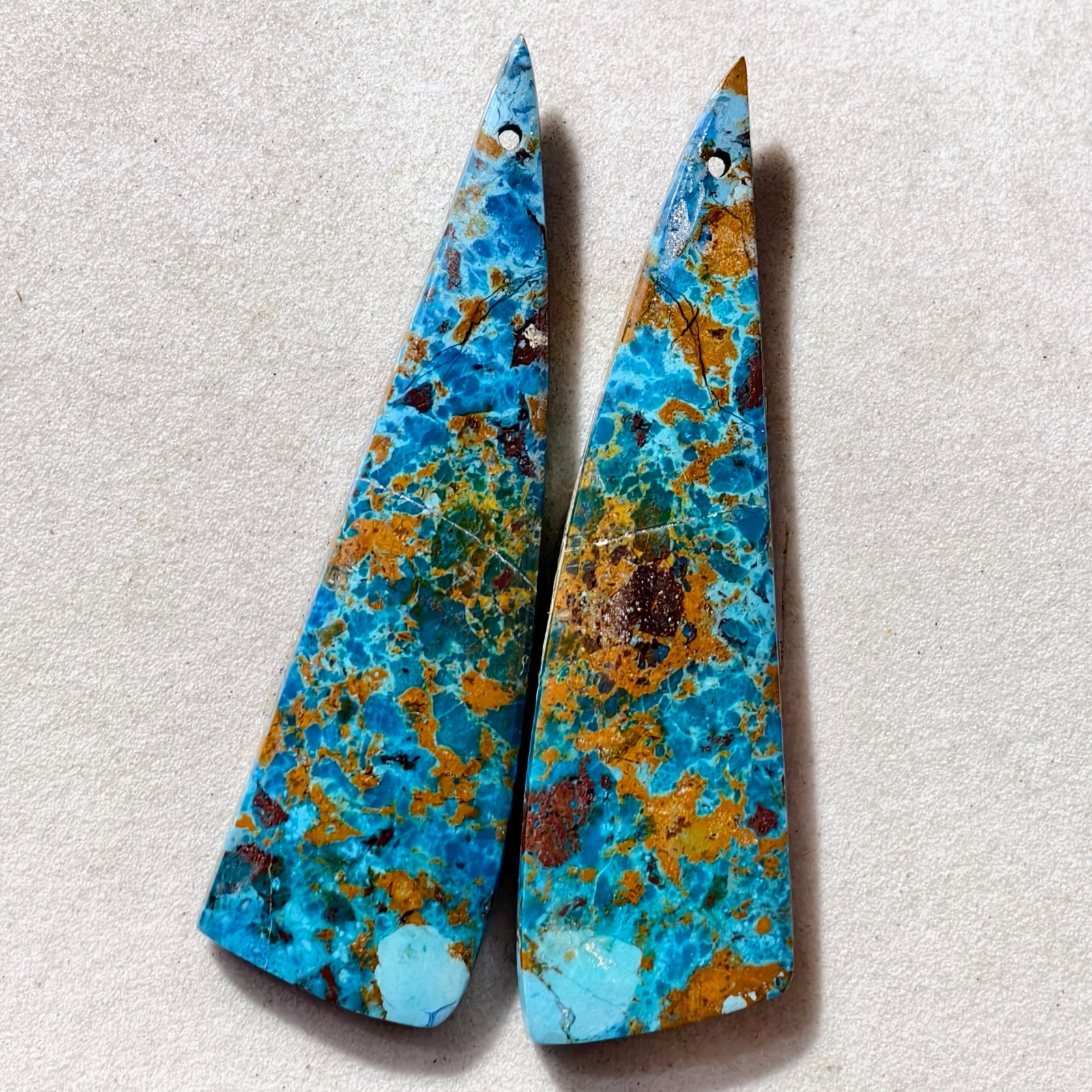 37 Cts Natural Chrysocolla Drilled Pair Cabochon Gemstone 51.2×14.2 MM