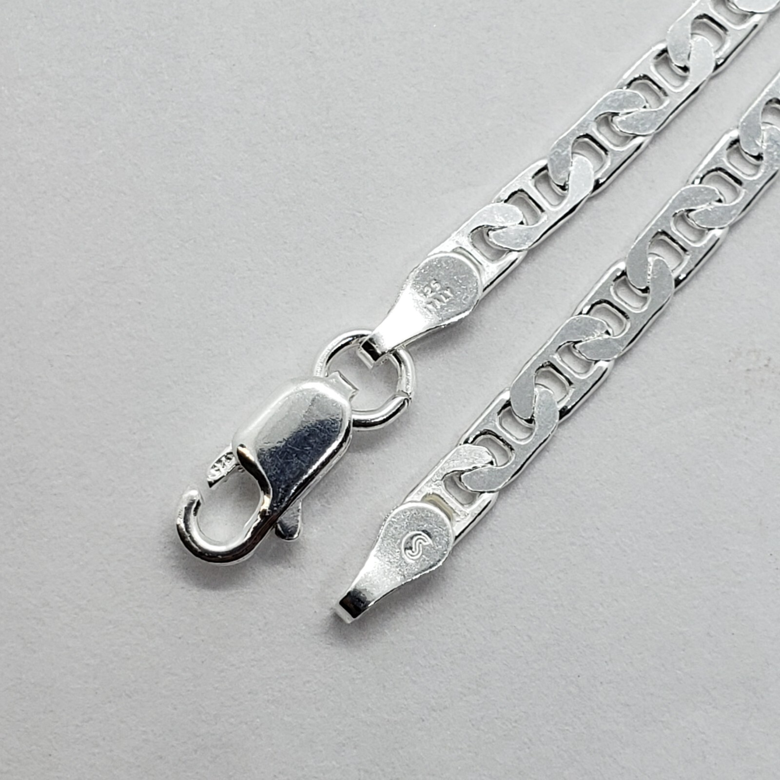 925 Sterling Solid Silver Italy Flat Mariner Link Chain Necklace Bracelet 3.7mm