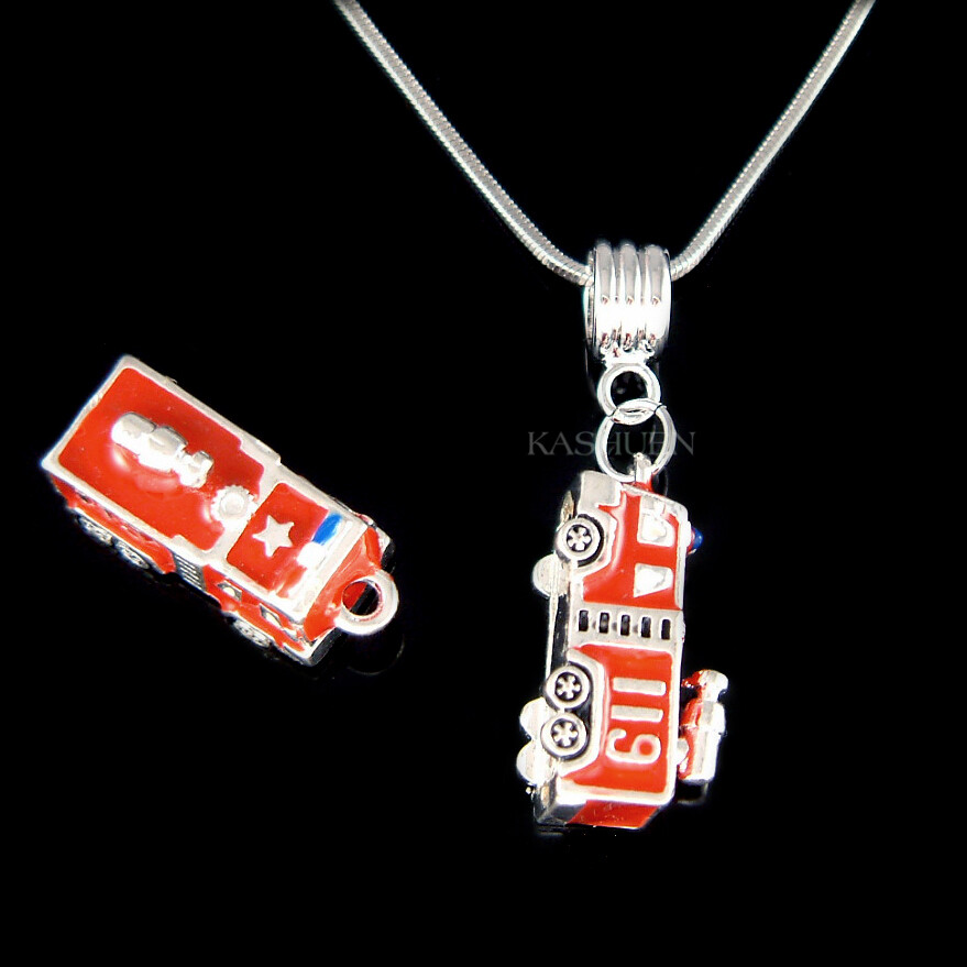 Dainty 3D Red 119 Fire Truck Firefighter Fireman Girls Boy Son Daughter Necklace
