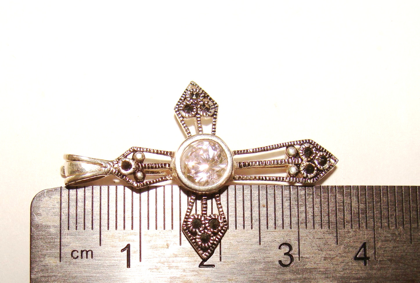 Silver Plated Mark 925 Cross Marcasite Interchangeable 7 Colors CZ 18″ Necklace