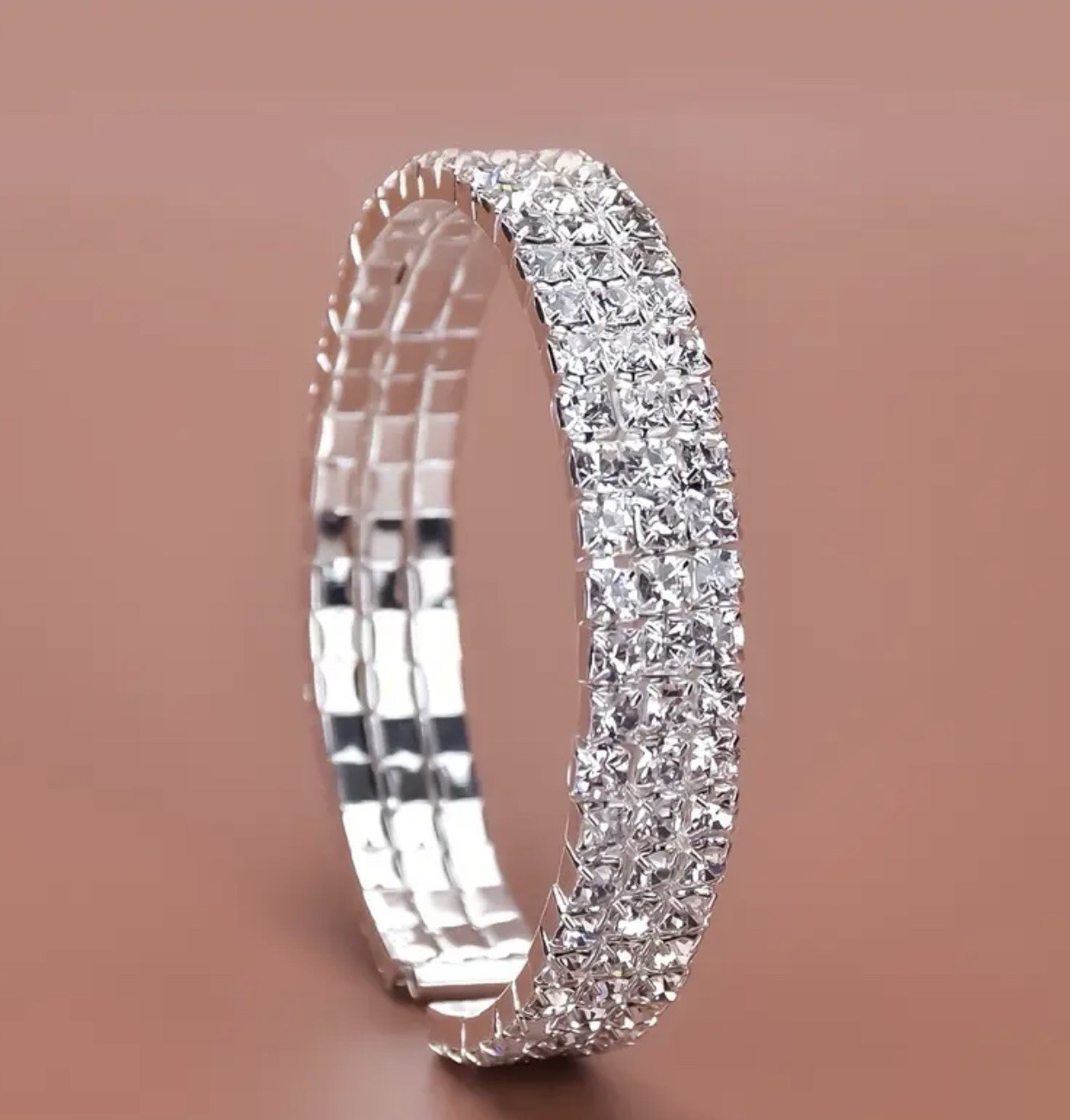 925 Sterling Silver Plated Rhinestone Bracelet # 0015 Velvet Box Included.