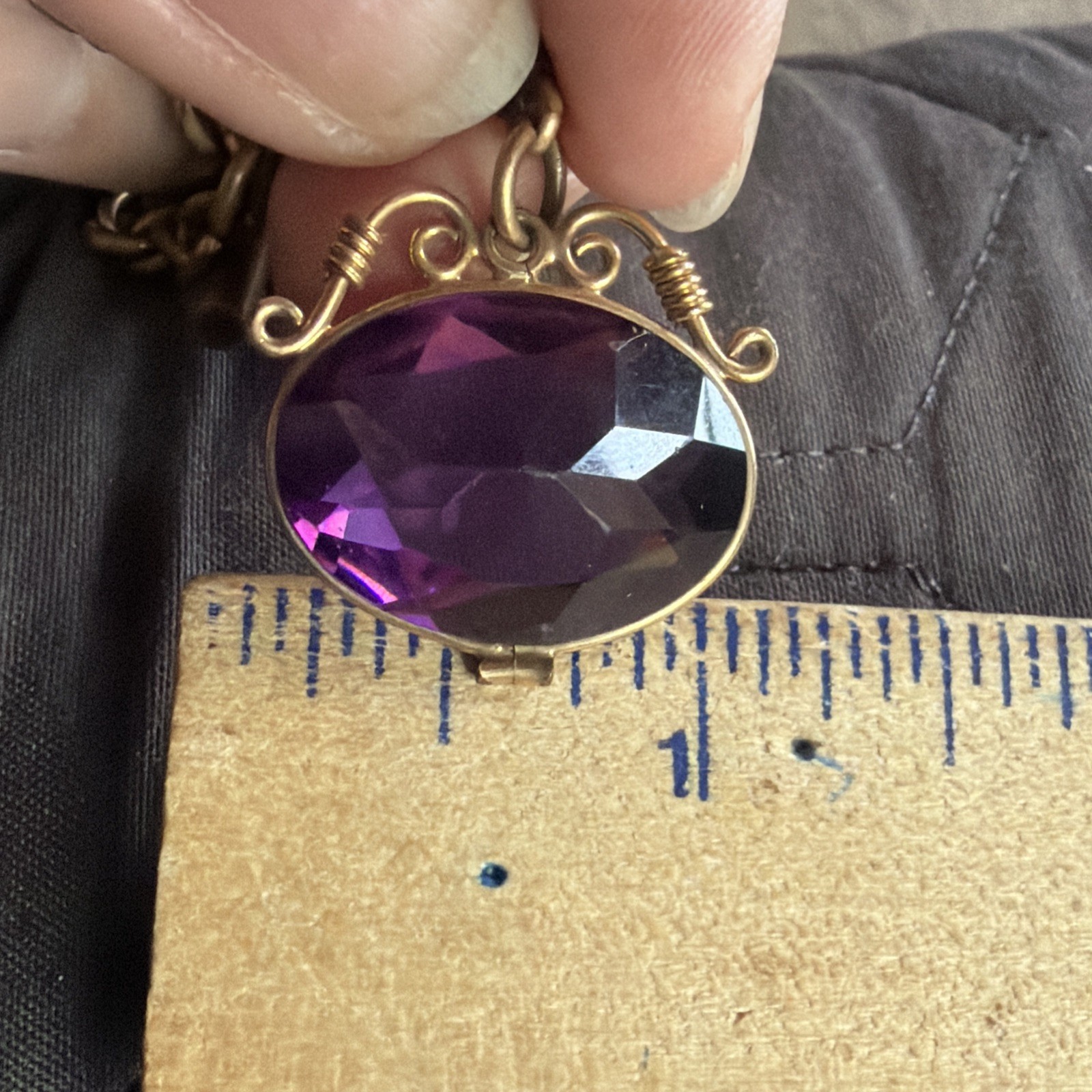 Victorian 23g Watch Chain 13” Gold Filled H.B. Co Gold Fill Purple Crystal Fob