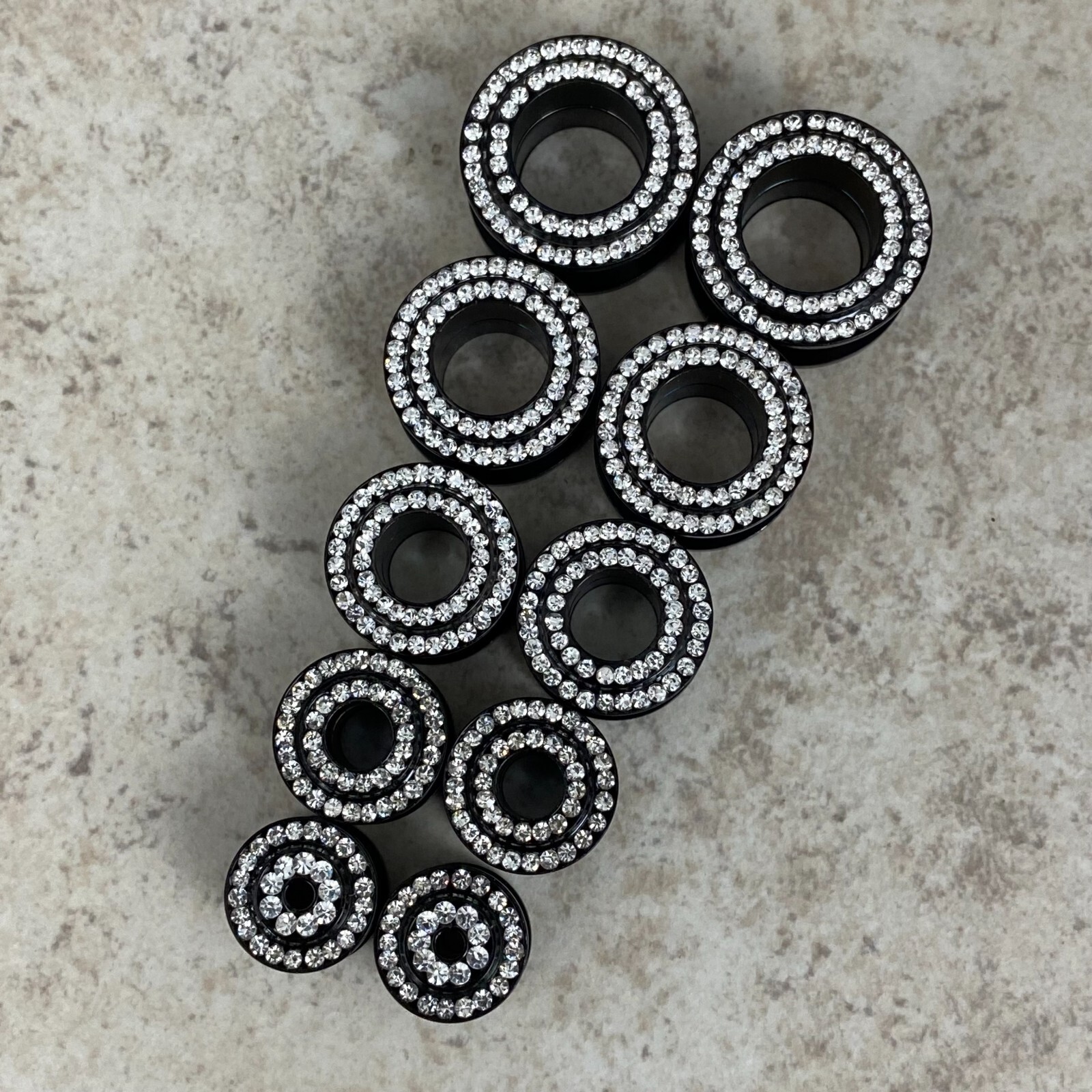 Pair of Black CZ STYLE 3 Screw on Tunnels set gauges plugs PICK SIZE
