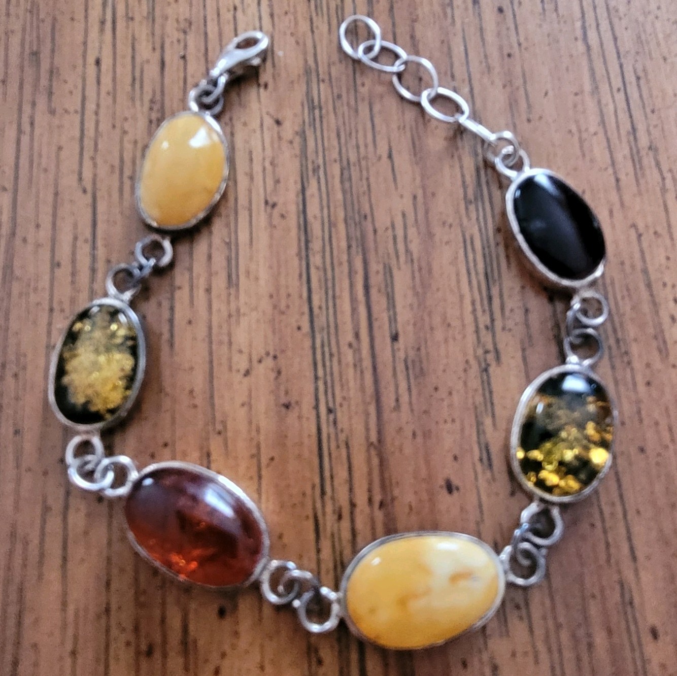 Three color Amber Baltic Amber, green, egg yolk 925 Bracelet