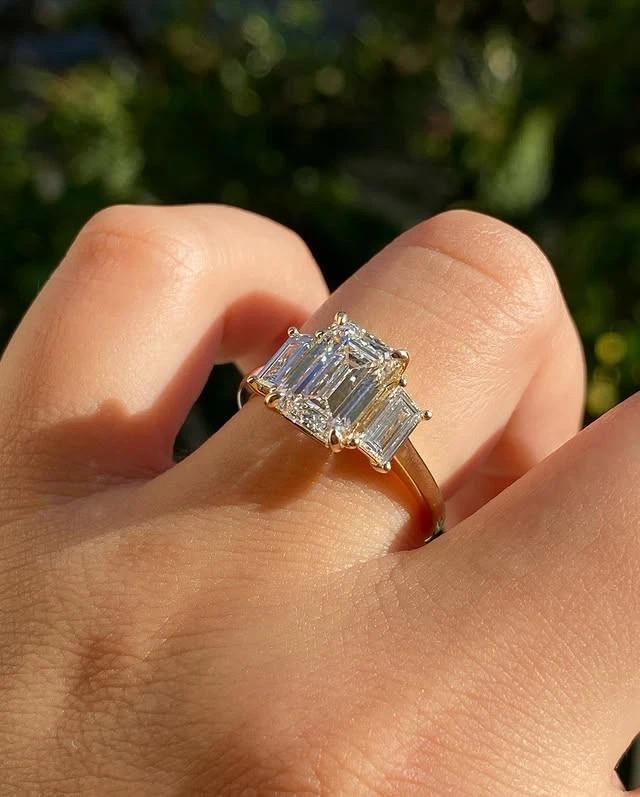 Wedding Ring 6.50 Ct Real Emerald Cut Lab Grown Diamond in Solid 18K Yellow Gold