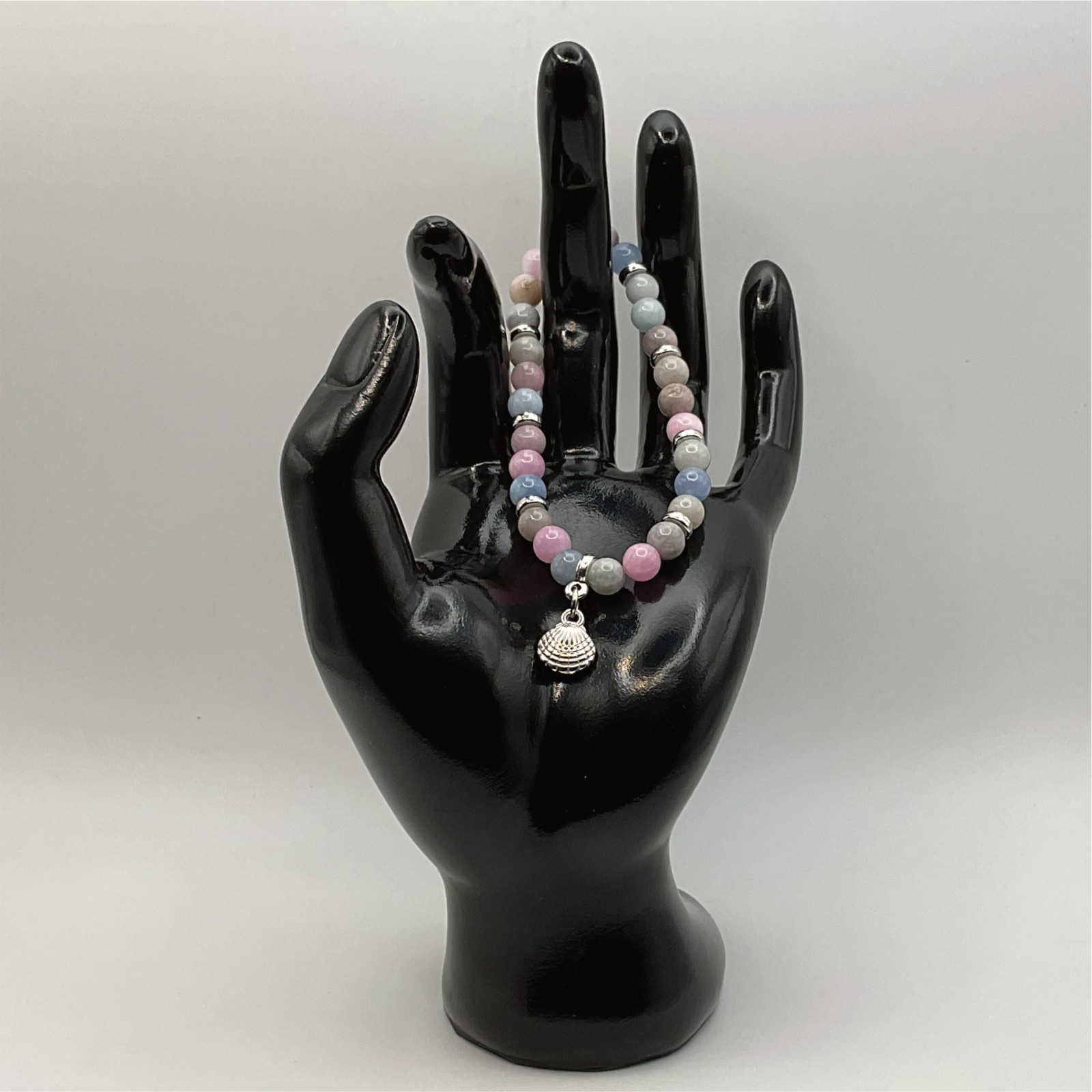 Handcrafted Unique Bracelet — 16 cm (6.3″) Blue Grey Pink Opal Shell Charm