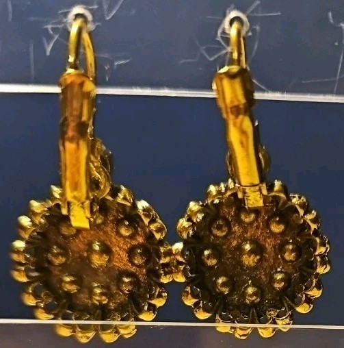 Vintage Inspired Golden Bohemian Style Drop Earrings with Green Colored Stones