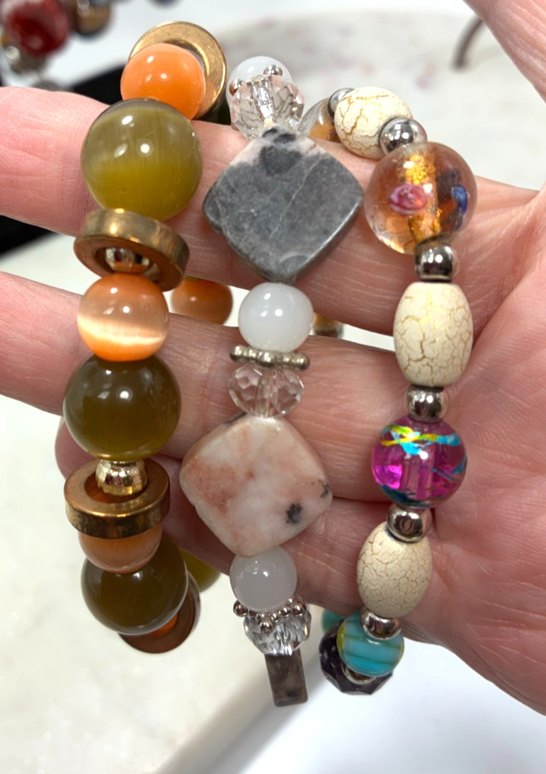 Lot of 10 Handmade Stone Stretch Bracelets Adult Gemstone Beaded Jewelry Set