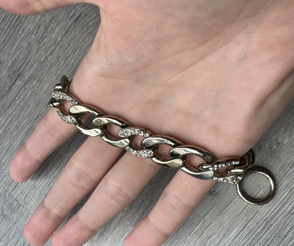 Chunky Silver Gold Tone Link Chain Bracelet Rhinestone Accent Toggle Clasp VS