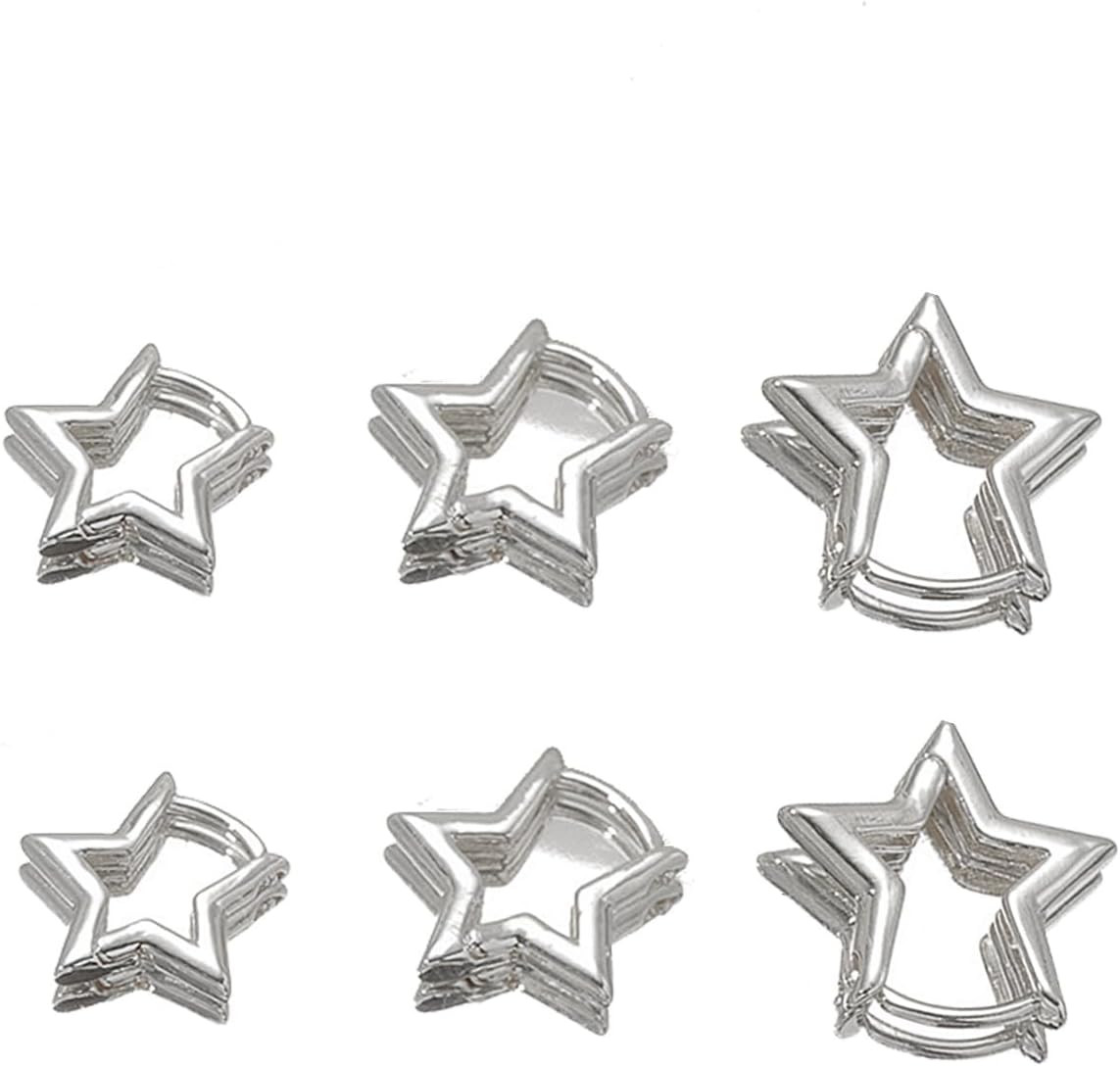 3 Pairs Silver Star Hoop Earrings Set for Women Small Y2K Huggie Earrings Trendy