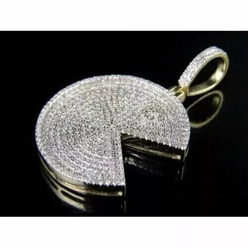 2.20Ct Round Cut Moissanite PACMAN Shape Charm Pendant 14K Yellow Gold Plated