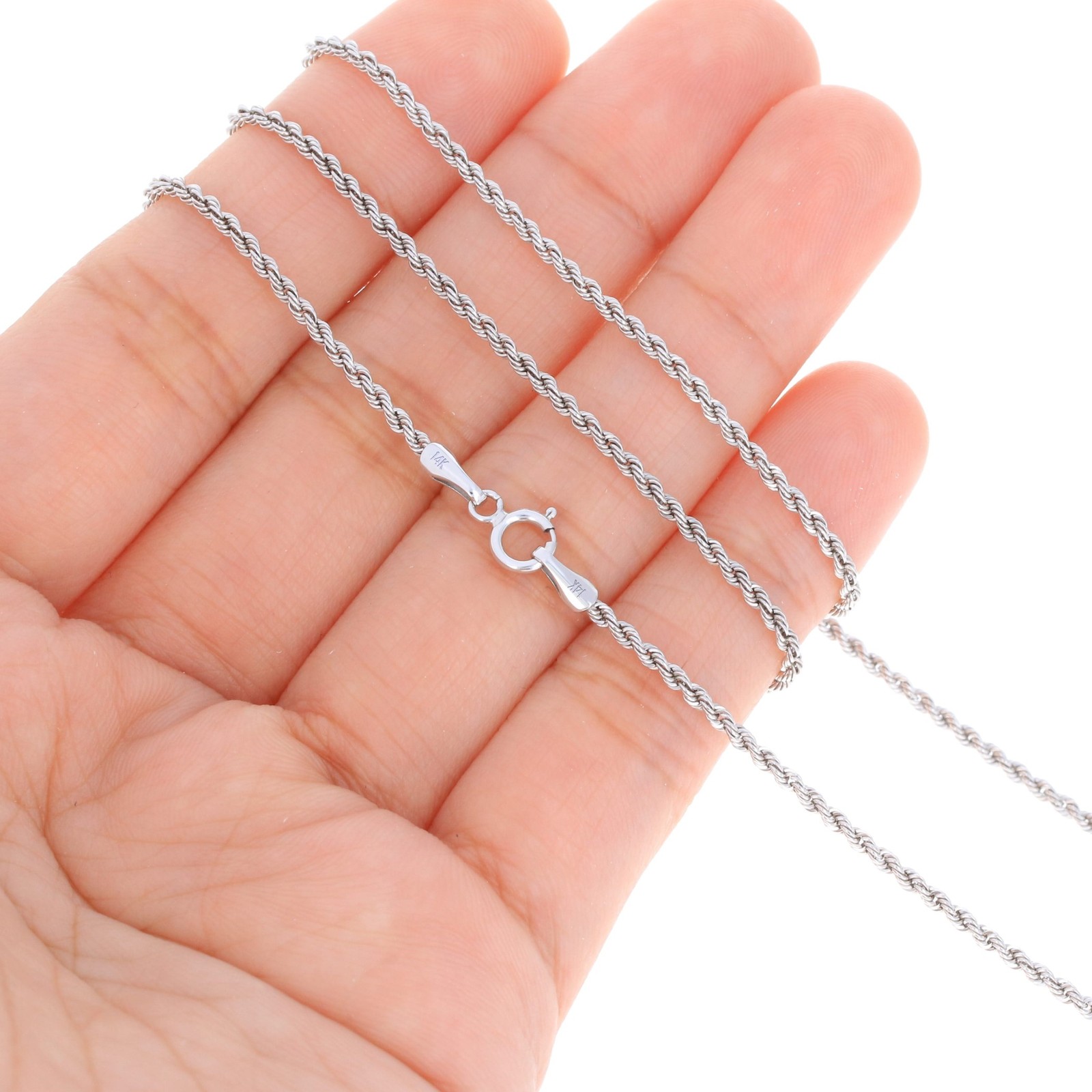 14K White Gold 1.5mm-5mm Diamond Cut Rope Chain Necklace Mens Womens 14″-30″