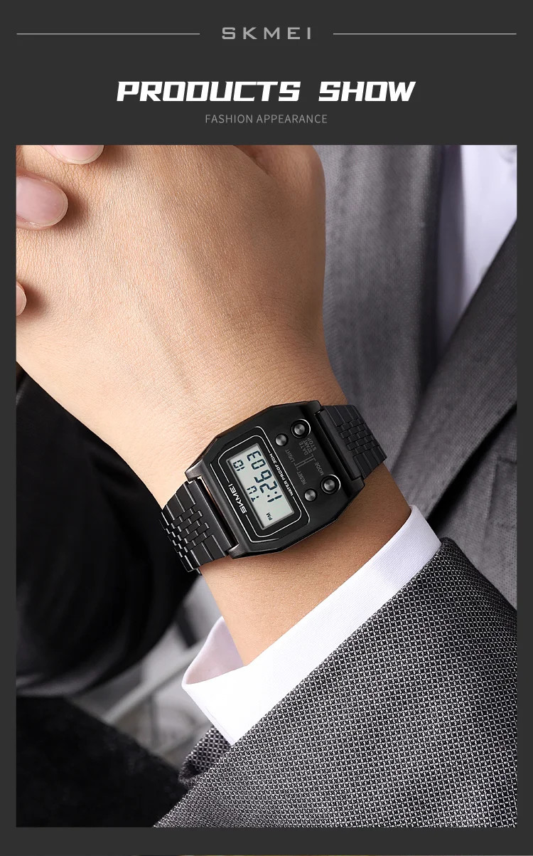 SKMEI 2460 Men’s Sports Waterproof Digital Watch Stainless Steel Luxury Retro LE