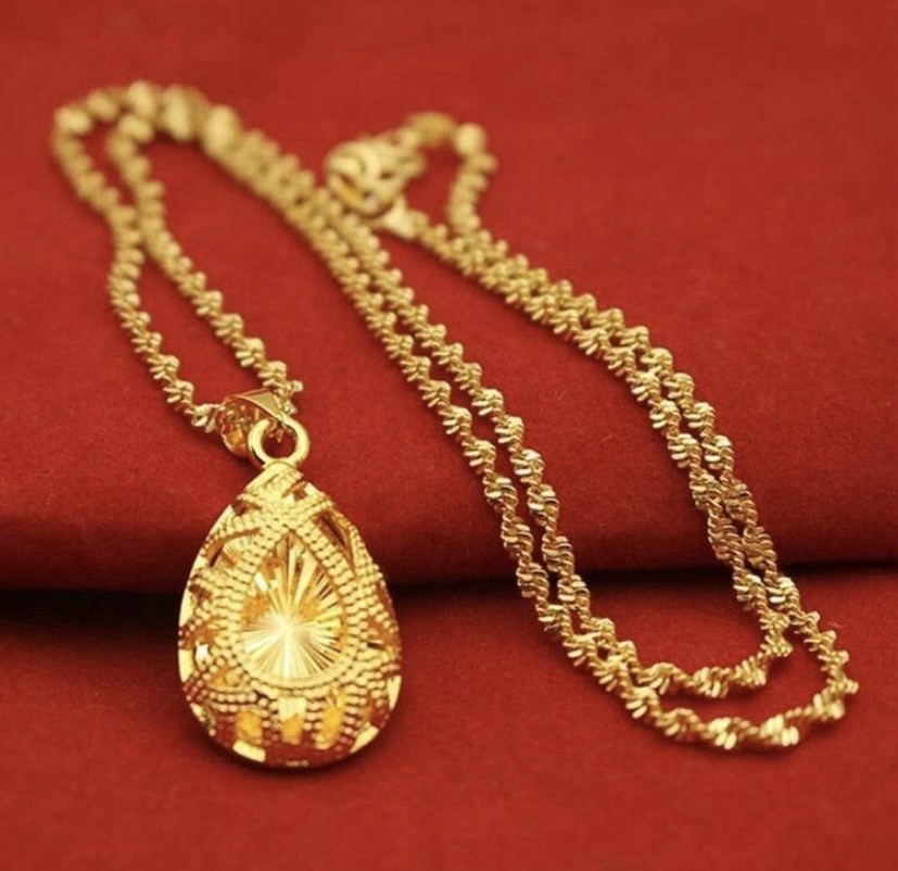 Gold Plated Teardrop Hollow Sunburst Pendant Necklace Elegant Minimalist