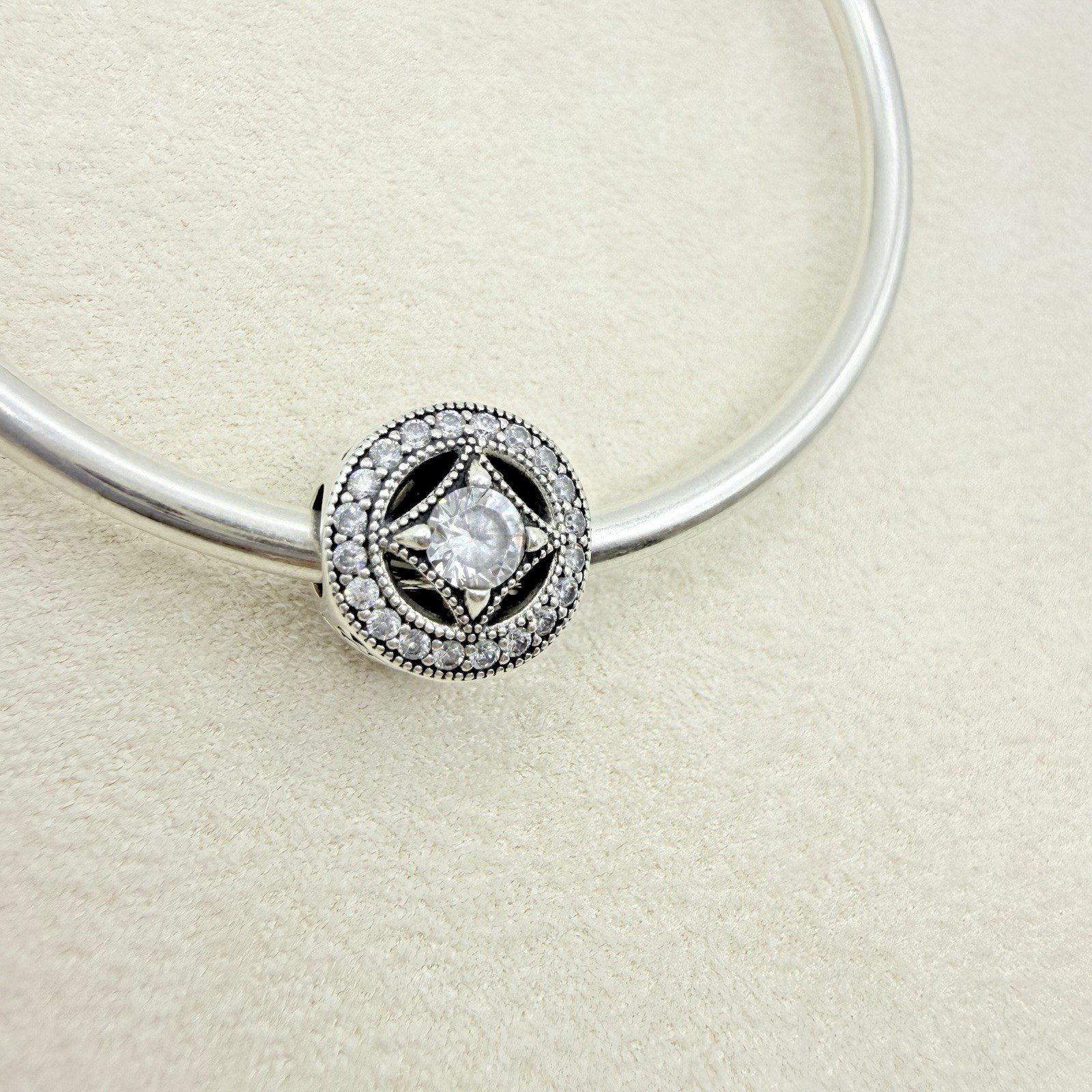 Pandora Sterling Silver Vintage Allure Round Charm Bead Pave CZ Stone