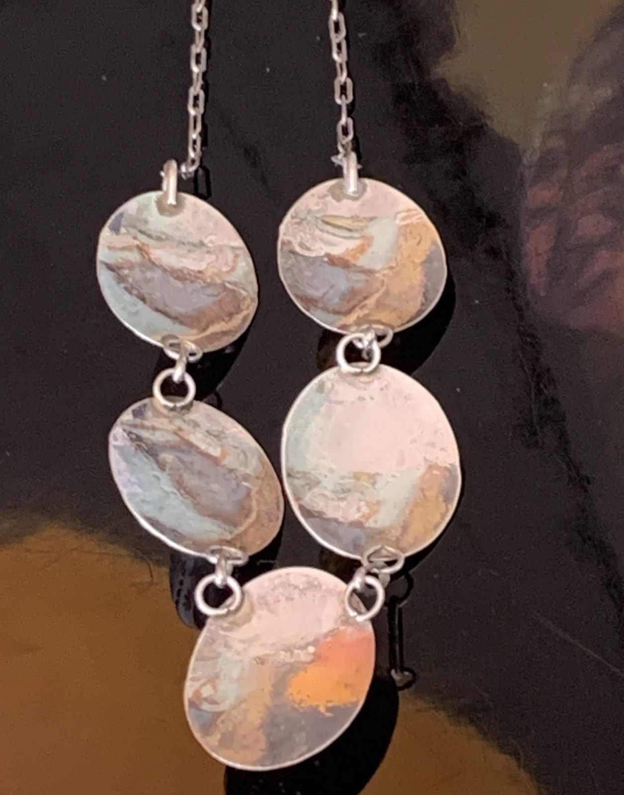 Southwestern Turquoise Stamp Work Sterling Silver Lariat Concho Necklace Vintage