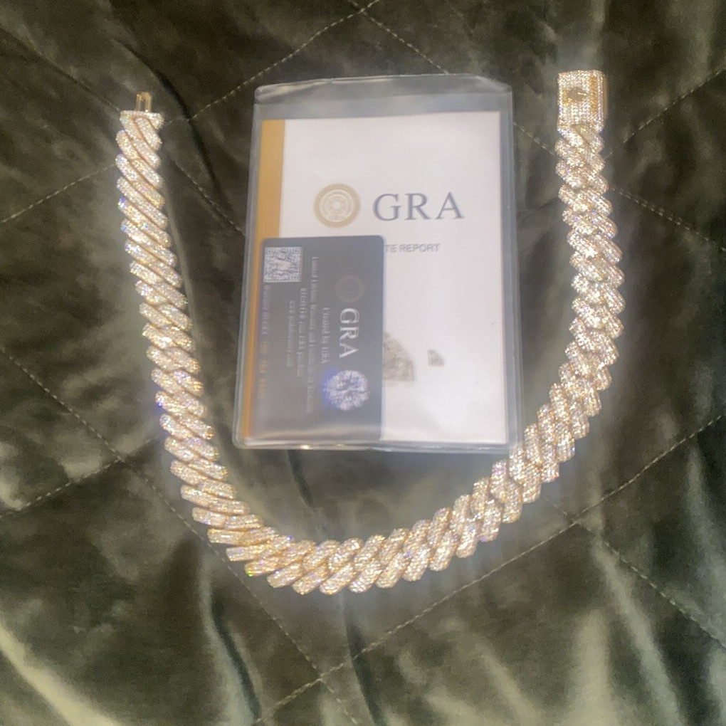 Gold Tone Iced Out Cuban Link Necklace Pavé Rhinestone Box Closure GRA