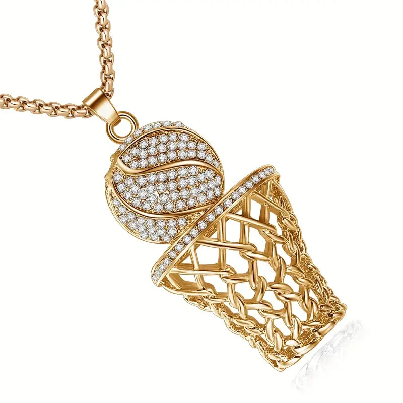 Creative Hip Hop Sports Trendy Basketball Zirconia Men Pendant Necklace Punk New
