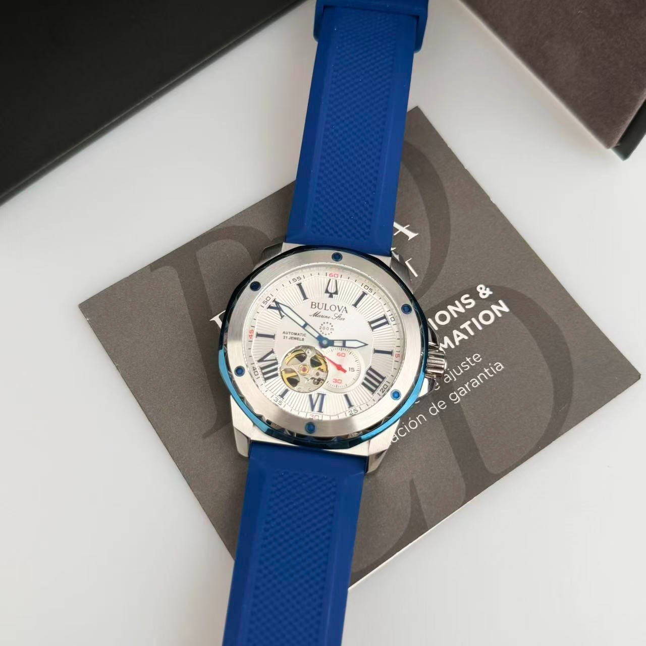 Bulova 98A225 Marine Star Men’s Automatic Watch White Dial Silicone Strap 45 mm