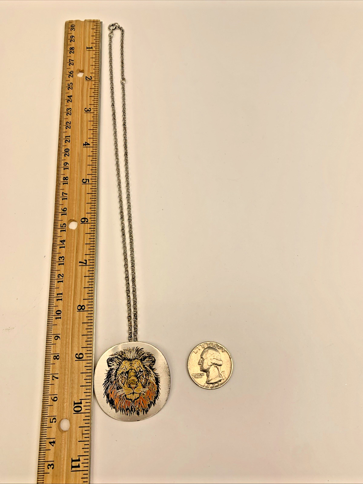 Vintage Reed and Barton Silver Tone Lion Face Pendant Necklace 17″