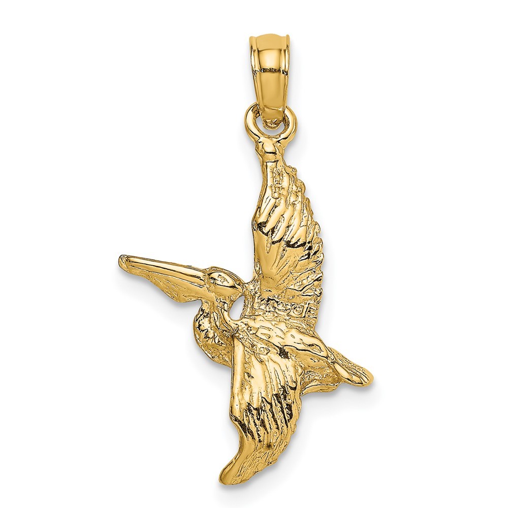 10K Yellow Gold 3-D Pelican Flying Shape Charm Pendant L-19mm, W-15.4mm
